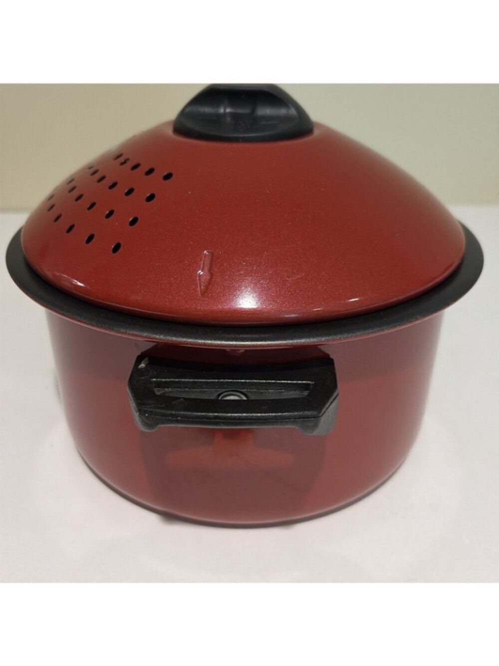 2 Quart Nonstick Metal Steamer Pot Pan W/Locking Vented Lid Strainer Red Black - Picture 5 of 10